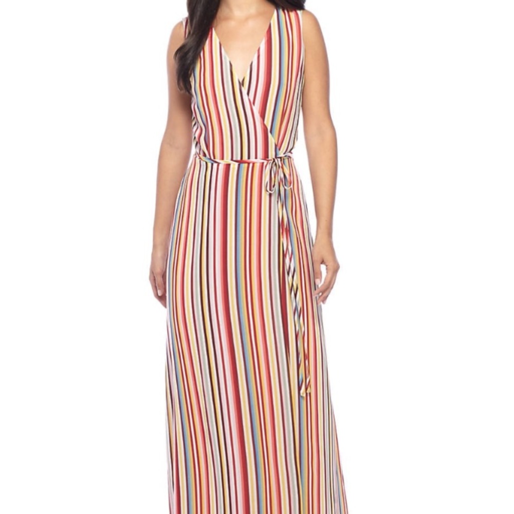 Multicolored Stripe Wrap Dress